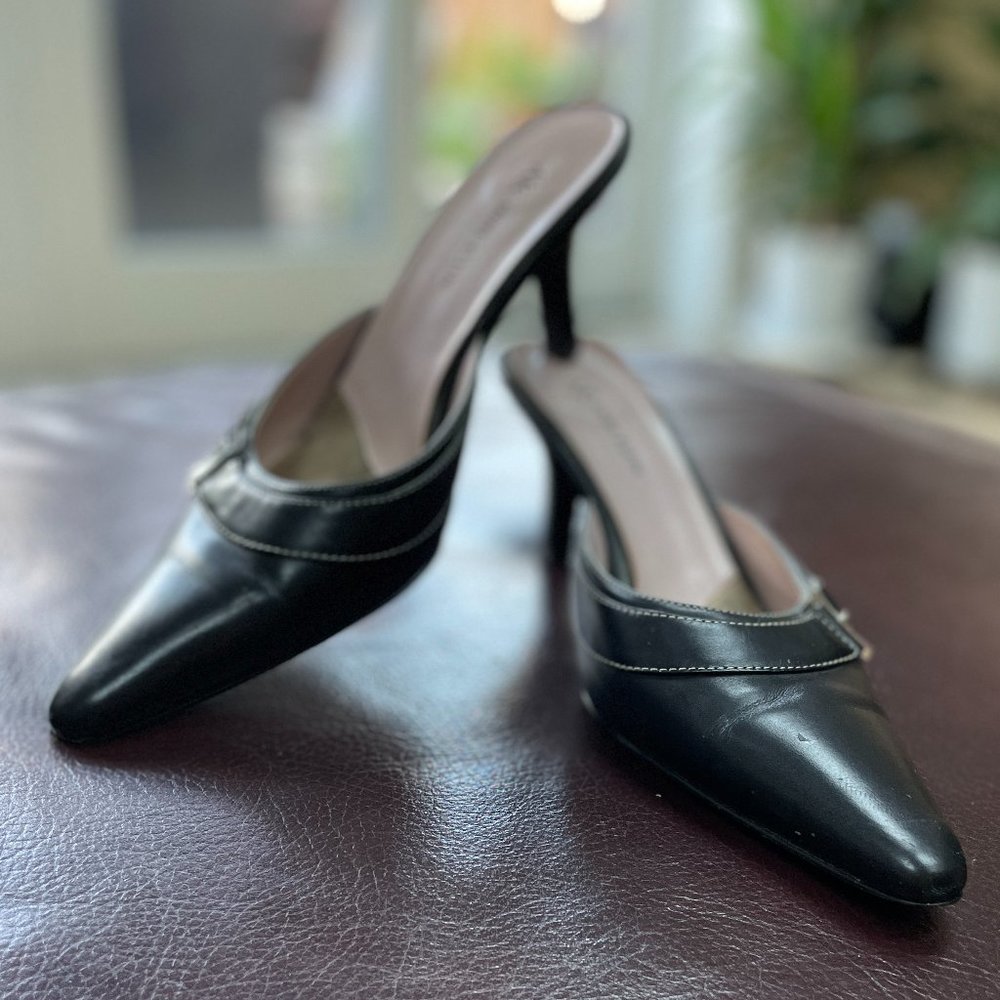 Black Leather Ann Klein Mules